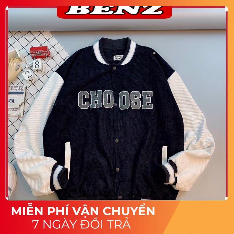 Áo khoác nhung bomber nam nữ from rộng unisex thêu chữ CHOOSE khoác nhug tăm 2 lớp phong cách Hàn Quốc BTZ 1990