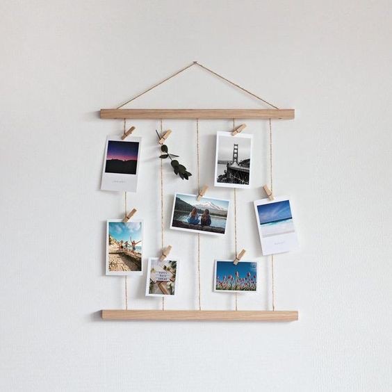 Kệ gỗ gắn ảnh decor, khung gỗ treo ảnh trang trí tặng 10 kẹp gỗ