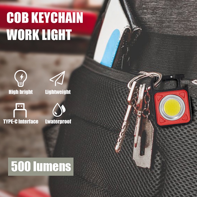 Đèn led mini COB 800 Lumens - Đèn pin siêu sáng có móc khóa đa năng chống nước, sạc usb tiện dụng