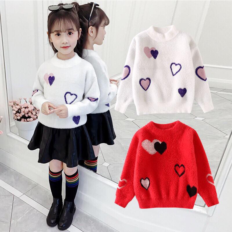 Áo len bé gái lớn họa tiết trái tim size 15-50kg (HÀNG QCCC) [AL17]