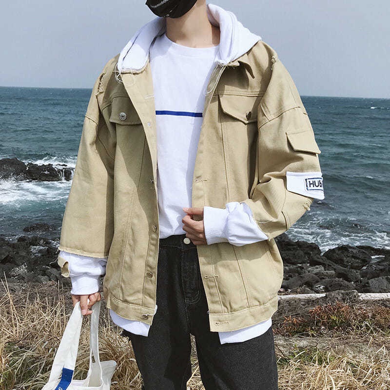 Áo Khoác denim Phối Màu Hồng Thời Trang Xuân Thu Phong Cách Hàn Quốc Cho Nam