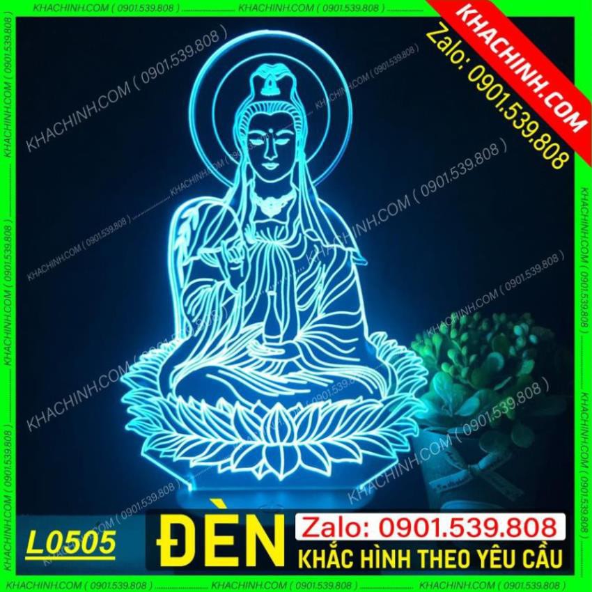 Đèn thờ hình Phật Mẹ Quan Âm - Phật Giáo để bàn thờ sáng đẹp khắc laser Mẫu L0505-L có Remote thay đổi 16 màu
