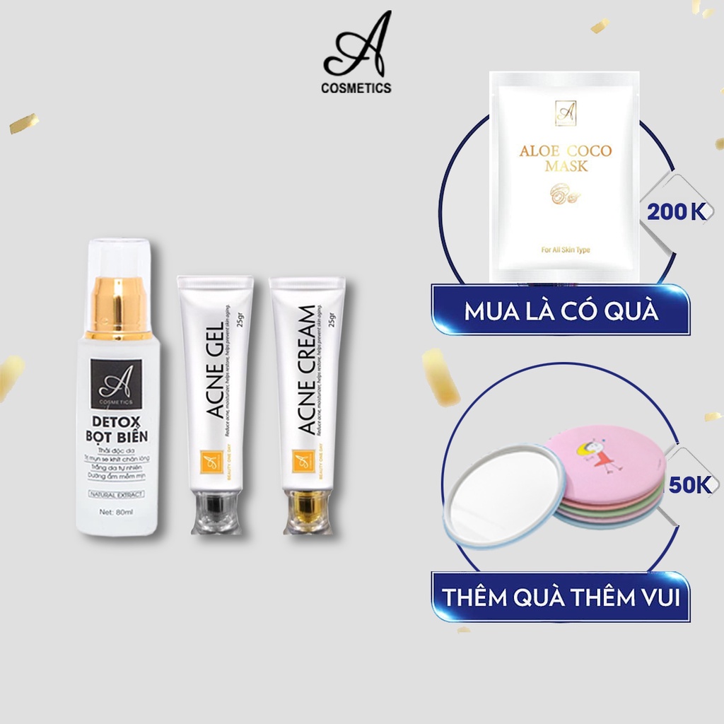 Bộ ngừa mụn da mặt Acosmetics gồm 1 kem ngừa mụn - thâm và 1 Nạ detox thải độc da, tặng nạ