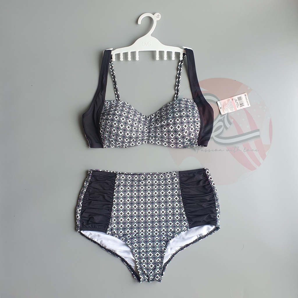 Bộ bơi hai mảnh cổ vuông hoạ tiết cổ điển Ral Lau xuất khẩu Mỹ
