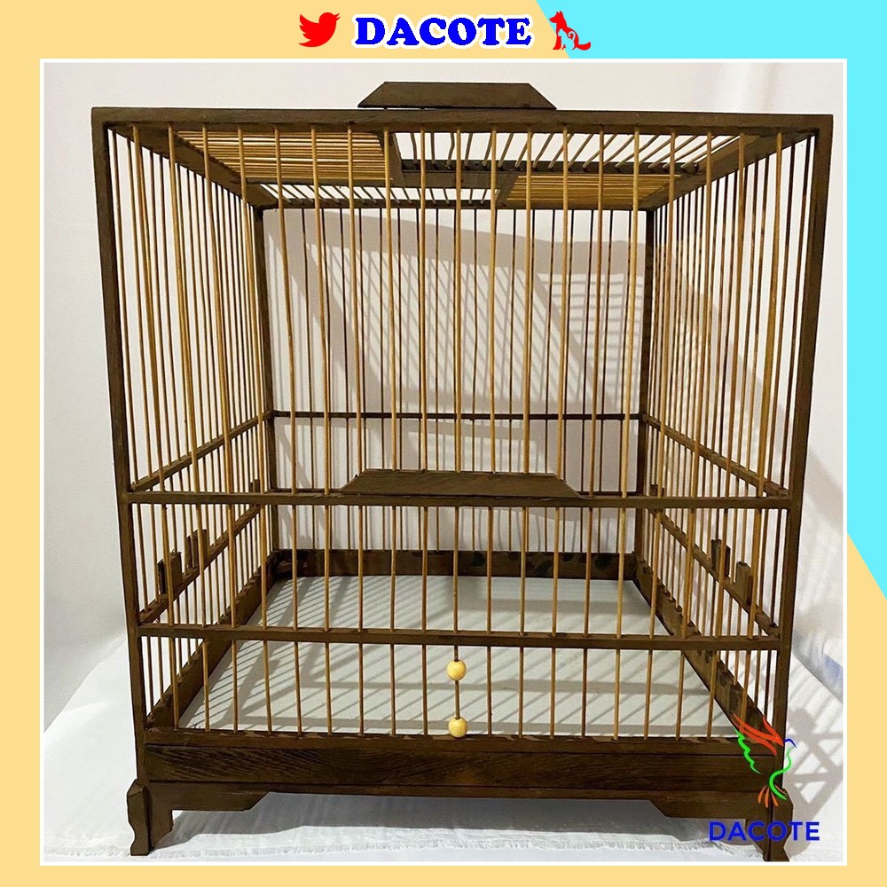 Khung lồng chim vuông mun đuôi công gỗ đen chim chào mào vân đẹp tự ráp dễ dàng