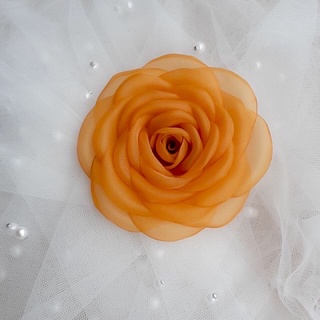 Hoa cài áo handmade cao cấp- Hoa voan organza 10cm cao cấp- màu vàng nghệ