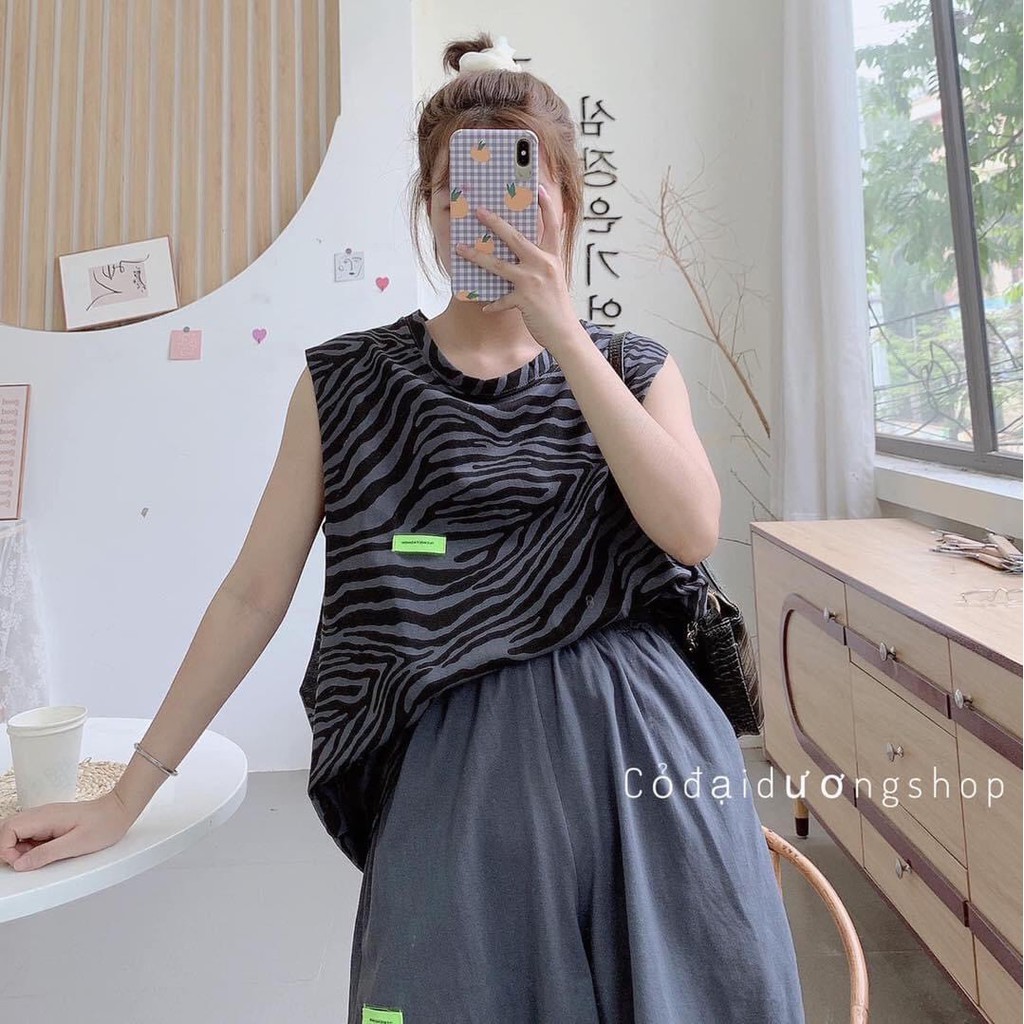 Set Tanktop Ngựa Vằn Form Rộng - Bộ áo thun ba lỗ oversize loang màu kèm quần short cạp chun ống rộng Ulzzang