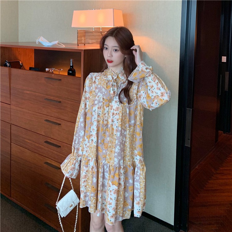 Đầm suông hoa đuôi cá form ngắn phong cách Hàn Quốc ulzzang