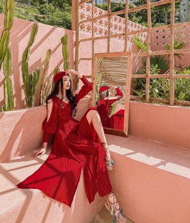 ĐẦM MAXI ĐỎ XẺ TÀ
