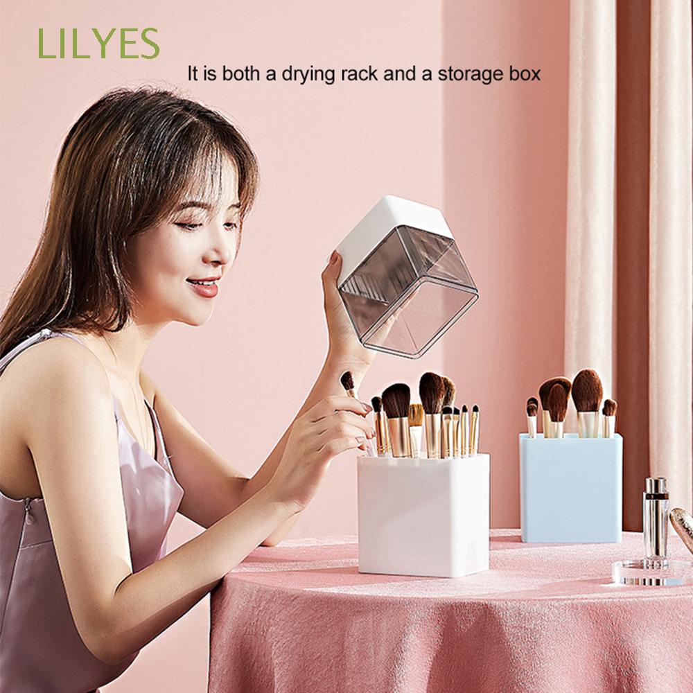[Hàng mới về] Hộp đựng bảo quản cọ trang điểm/ mỹ phẩm màu trơn đa năng có nắp đậy trong suốt mang theo đi du lịch