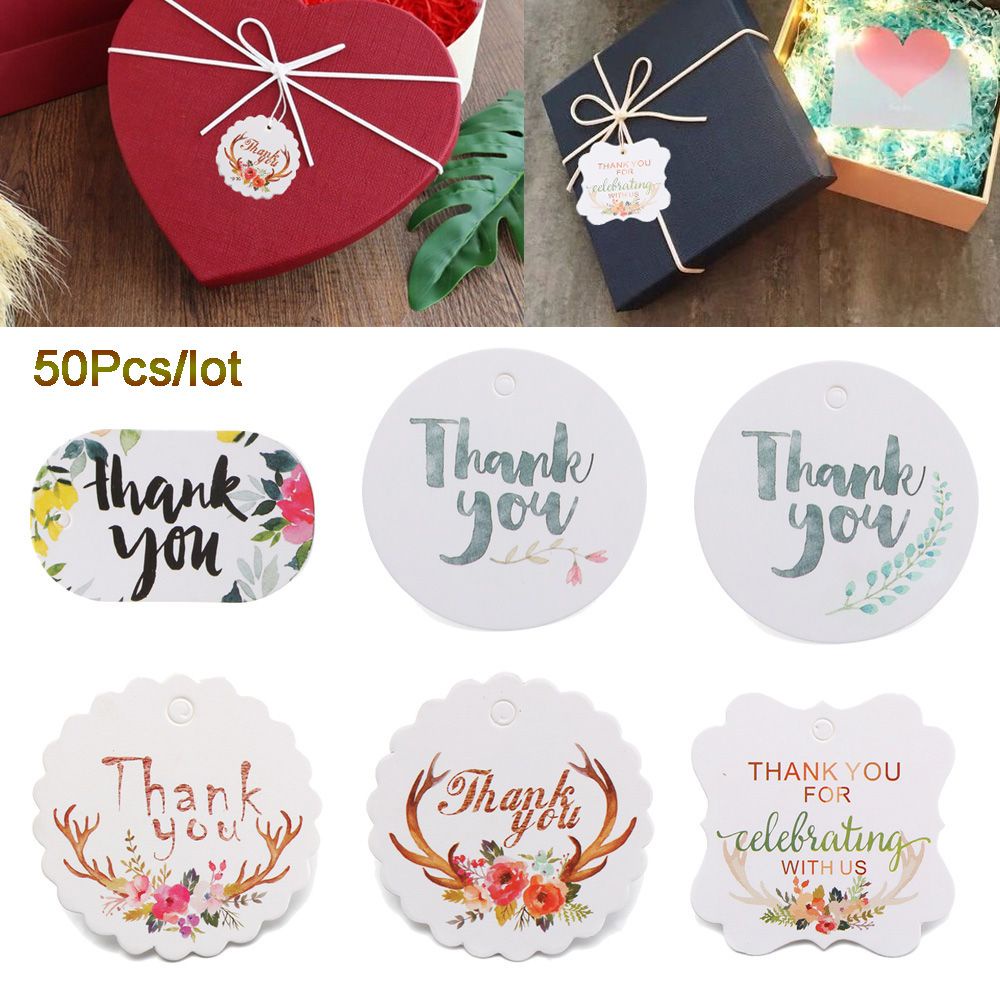 Bộ 50 Thẻ Giấy In Chữ Thank You Kèm Dây Treo Trang Trí Hộp Quà Giáng Sinh / Tiệc Cưới Diy