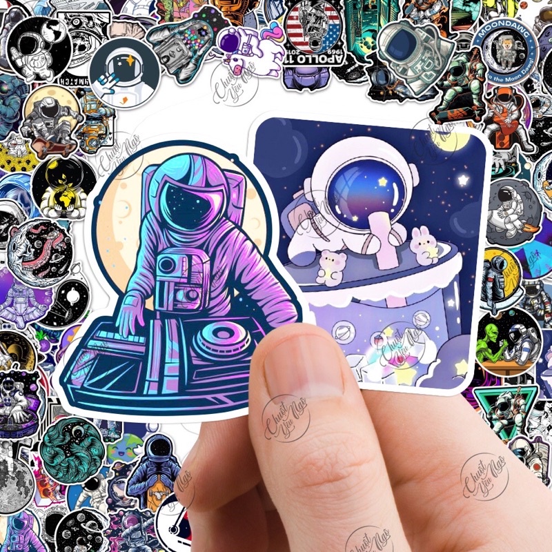 Combo 25/50 hình dán decal sticker phi hành gia vũ trụ người ngoài hành tinh galaxy space chống thấm nước NT 55