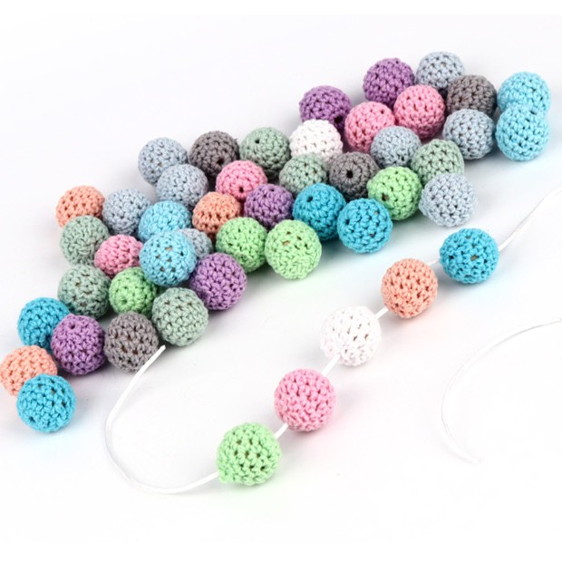 16mm 10pcs Crochet Round Wooden Beads Handmade  Ball Can Chew DIY Nursing Jewelry Organic Teething Beads Bracelet Beads
