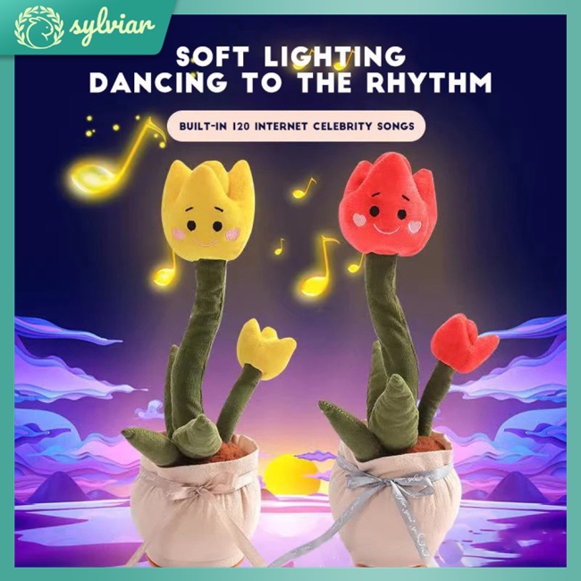 [sylviar] Chậu Hoa Tulip Nhồi Bông Nhảy Múa Phát Sáng Nhiều Màu Sắc