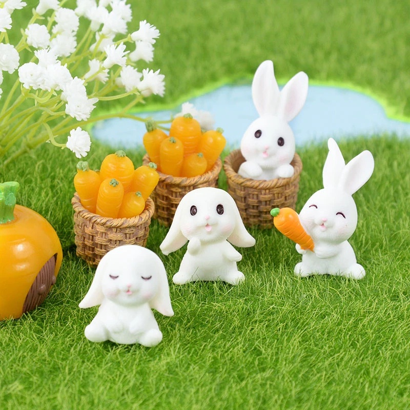 1 Phụ Kiện Trang Trí Tiểu Cảnh Hình Thỏ Cà Rốt Hoạt Hình Dễ Thương