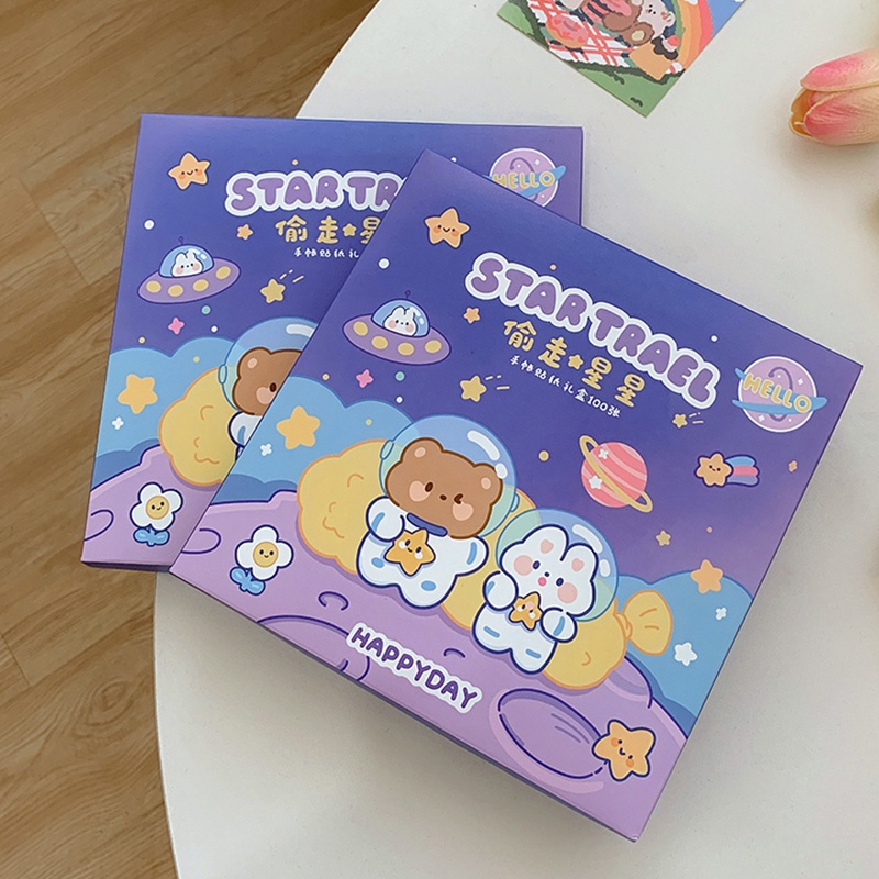 Set 25 Tấm Sticker PET Trong Suốt Họa Tiết Hoạt Hình Vũ Trụ Trang Trí