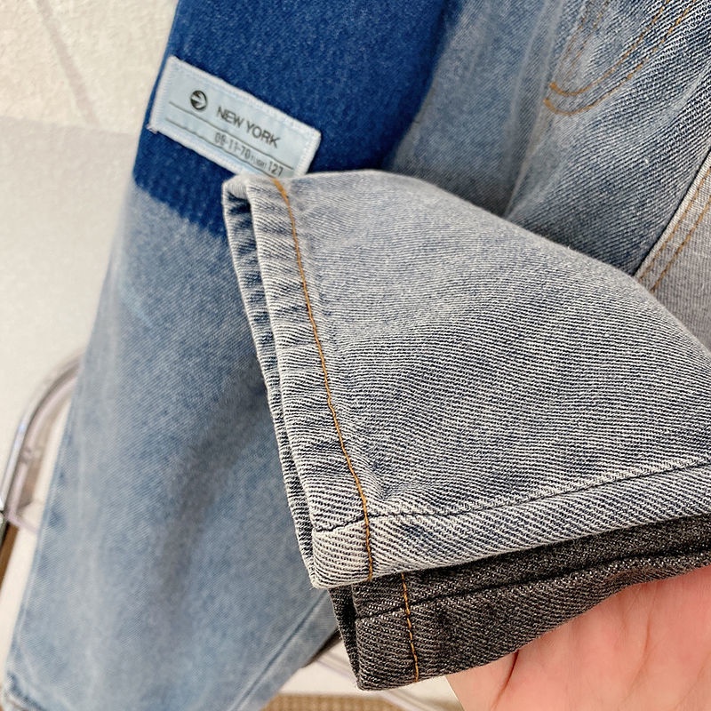 Quần jean dài dáng rộng mềm phối màu tương phản kiểu Hàn đáng yêu thời trang cho bé trai