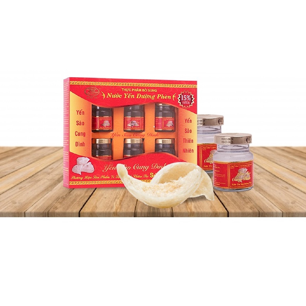 YẾN SÀO CUNG ĐÌNH-Bộ 9 hộp nước yến đường phèn (tổ yến15%) tặng 10 gói cháo yến thịt bằ