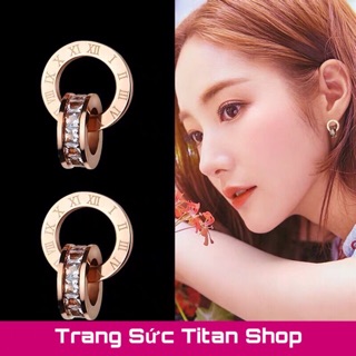 Bông tai nữ titan tròn đính đá BT09