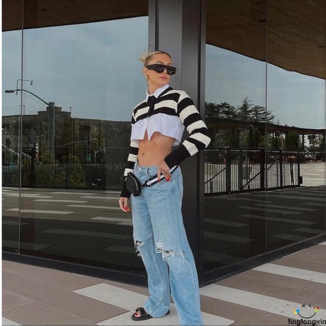 Linglongxi2-Women E-Girls Y2K Knitted Crop Tops Corchet Knit Plaid Patchwork Tee Shirts Beach Cover Up Top 2022 Summer Streetwear