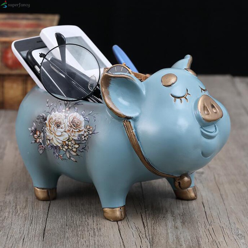 Pig Shape Remote Control Organizer Caddy Desktop Supplies Storage Box Ornament for Household