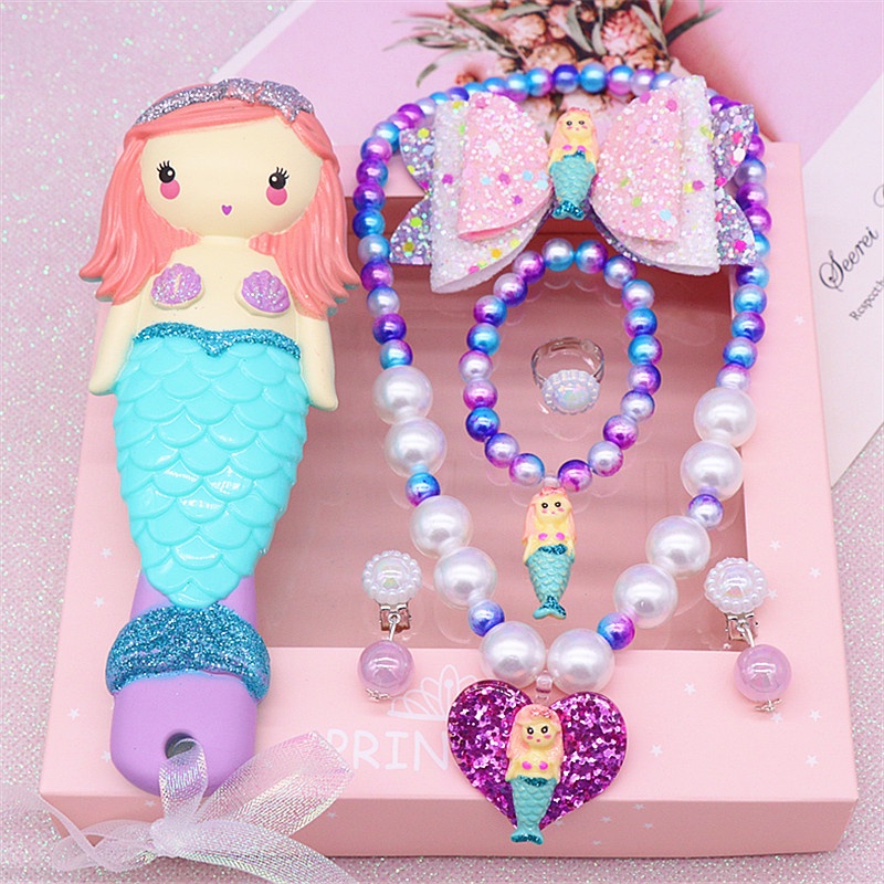 Bộ 7 món trang sức gồm lược / Vòng cổ / vòng tay / hộp quà tặng cho bé gái