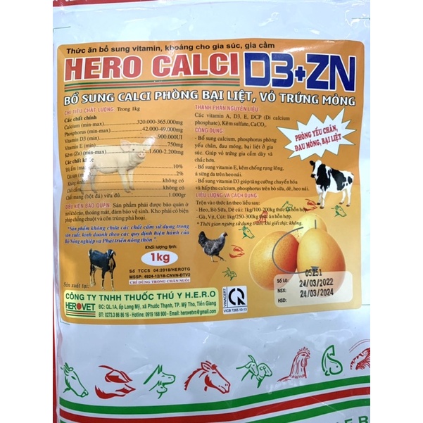 1 kg Canxi heo nái, phòng ngừa bại liệt, viêm móng, vỏ trứng mỏng.