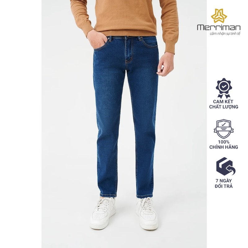 Quần jean, quần jeans nam xanh trơn cao cấp Merriman mã THMJ003