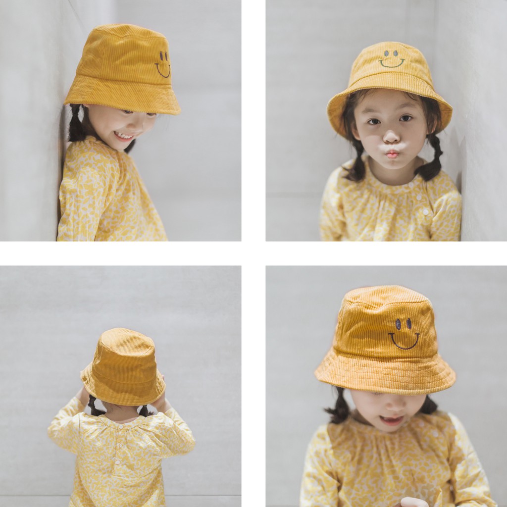 Nón bo in họa tiết mặt cười chu vi 47-53cm phong cách thời trang Hàn Quốc cho bé 2-7 tuổi