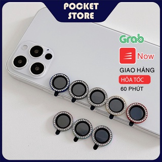 Bộ Kính Cường lực Bảo vệ Lens Camera iPhone 11 12 13 đính Đá Cao cấp Pocket Store