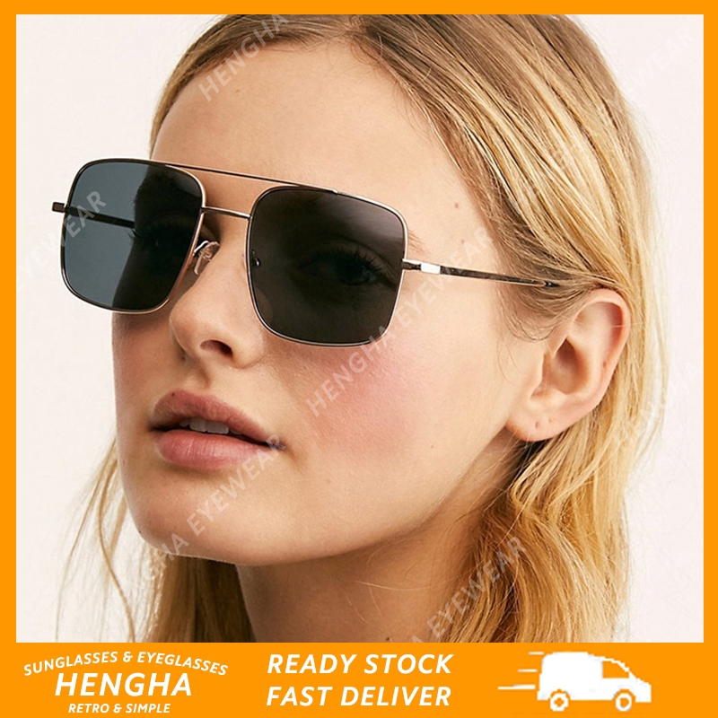 Kính mát tròng vuông gọng kim loại màu kẹo ngọt phong cách Hàn Quốc thời trang cho cả nam và nữ