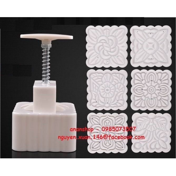 Khuôn trung thu lò xo 200-250gr vuông 6 mặt