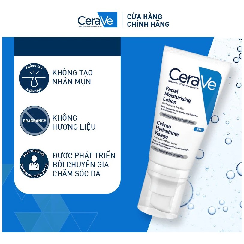 Sữa Dưỡng Ẩm Ban Ngày Và Đêm Dành Cho Da Khô Cerave Developed With Dermatologists Facial Moisturising Lotion AM, PM 52ml