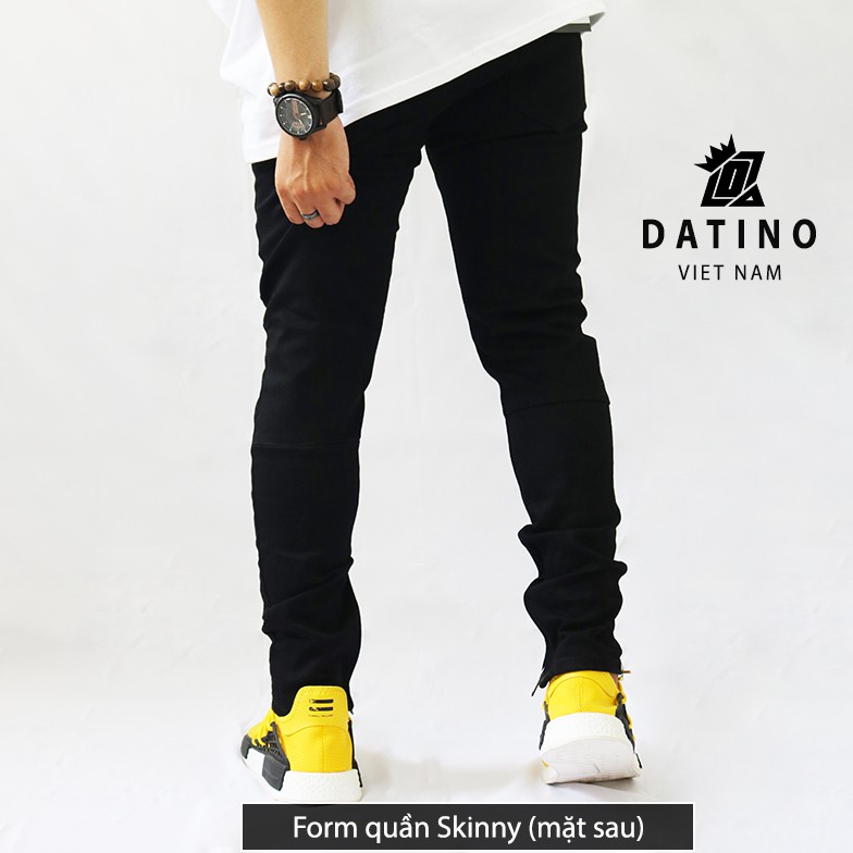 Quần jean nam Streetwear DATINO màu đen trơn form Skinny co giãn ống khóa Zipper, bền màu