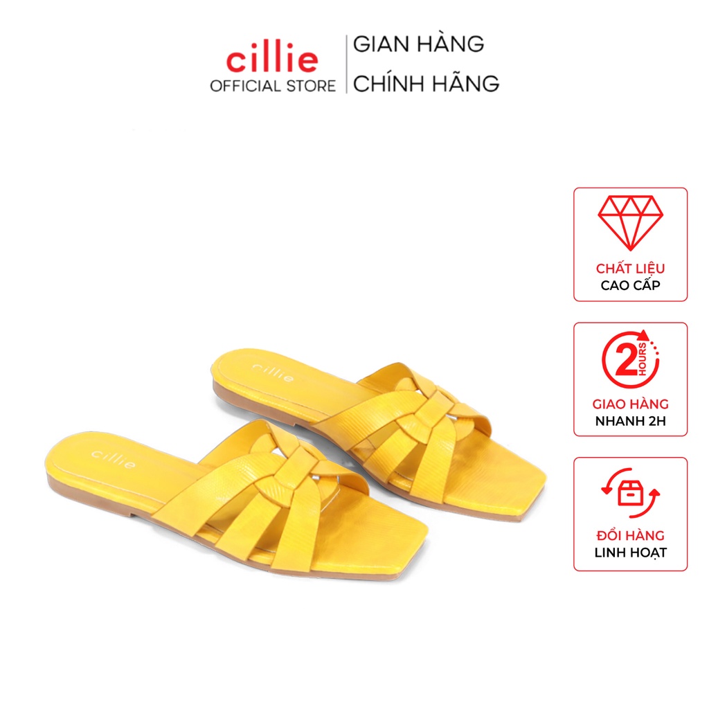 Dép nữ mũi vuông thời trang quai đan kiểu dáng đồng tiền mới lạ đế bệt đi làm đi chơi dạo phố Cillie 1182