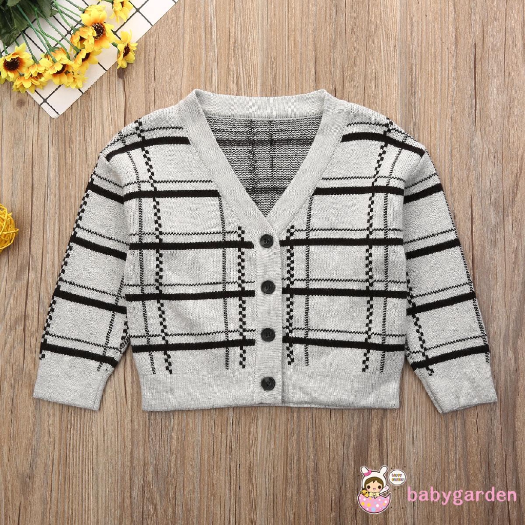 ღ♛ღUnisex Baby Boy OR Girl Knitted Plaid Sweater Cardigan Warm Outwear