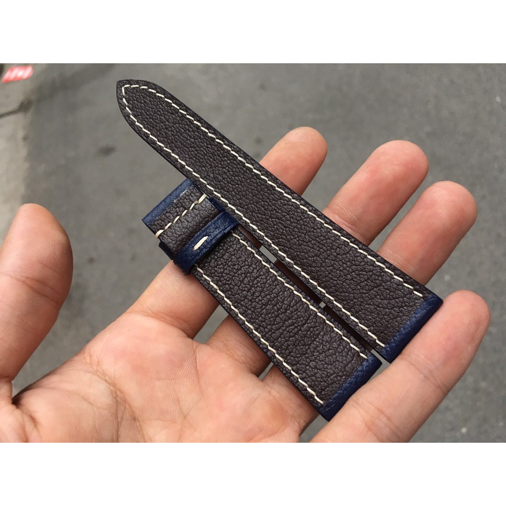 Dây Đồng Hồ Da Bò Epsom Cao Cấp Chống Bám Bụi Màu Xanh Navy Chỉ Trắng DOHA