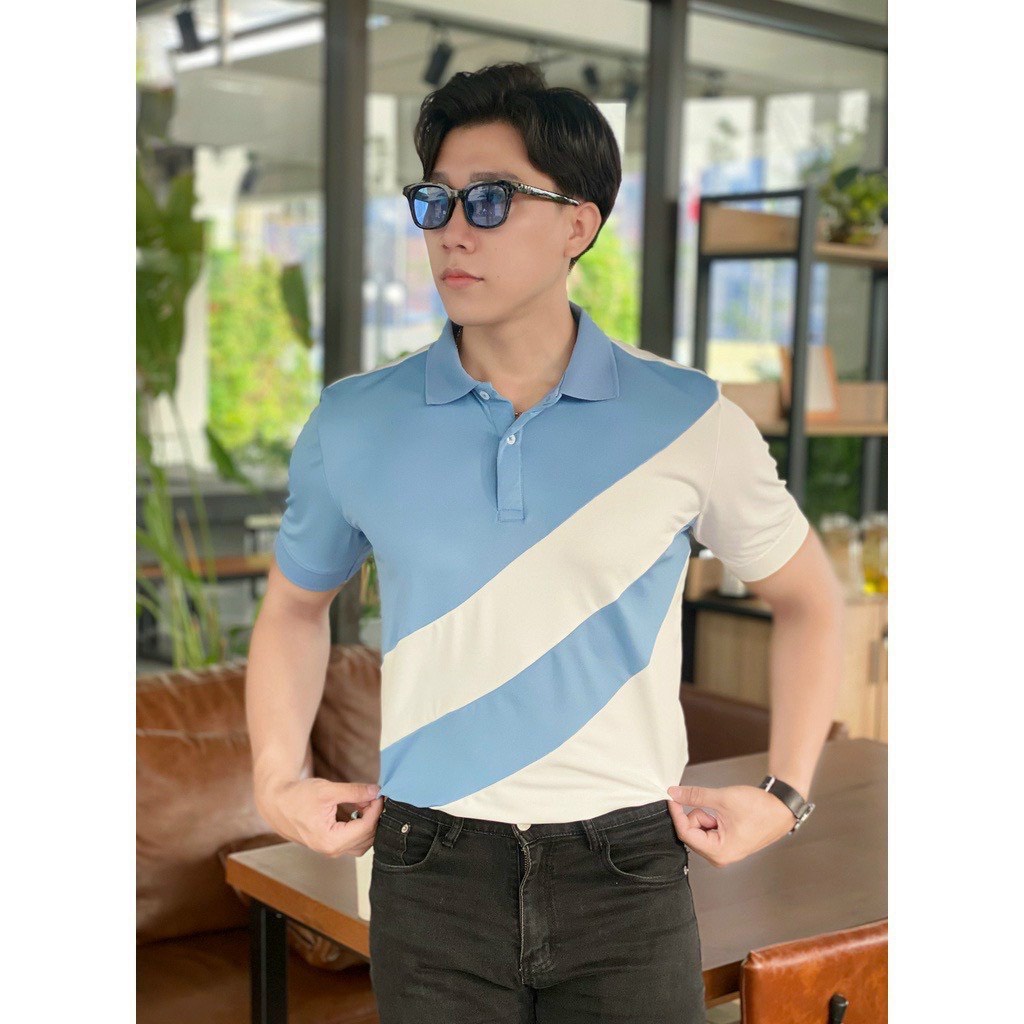 Áo Polo nam ngắn tay chất cotton cá sấu kẻ ngang, áo thun có cổ phối màu co dãn phong cách Hàn Quốc - T&amp;T