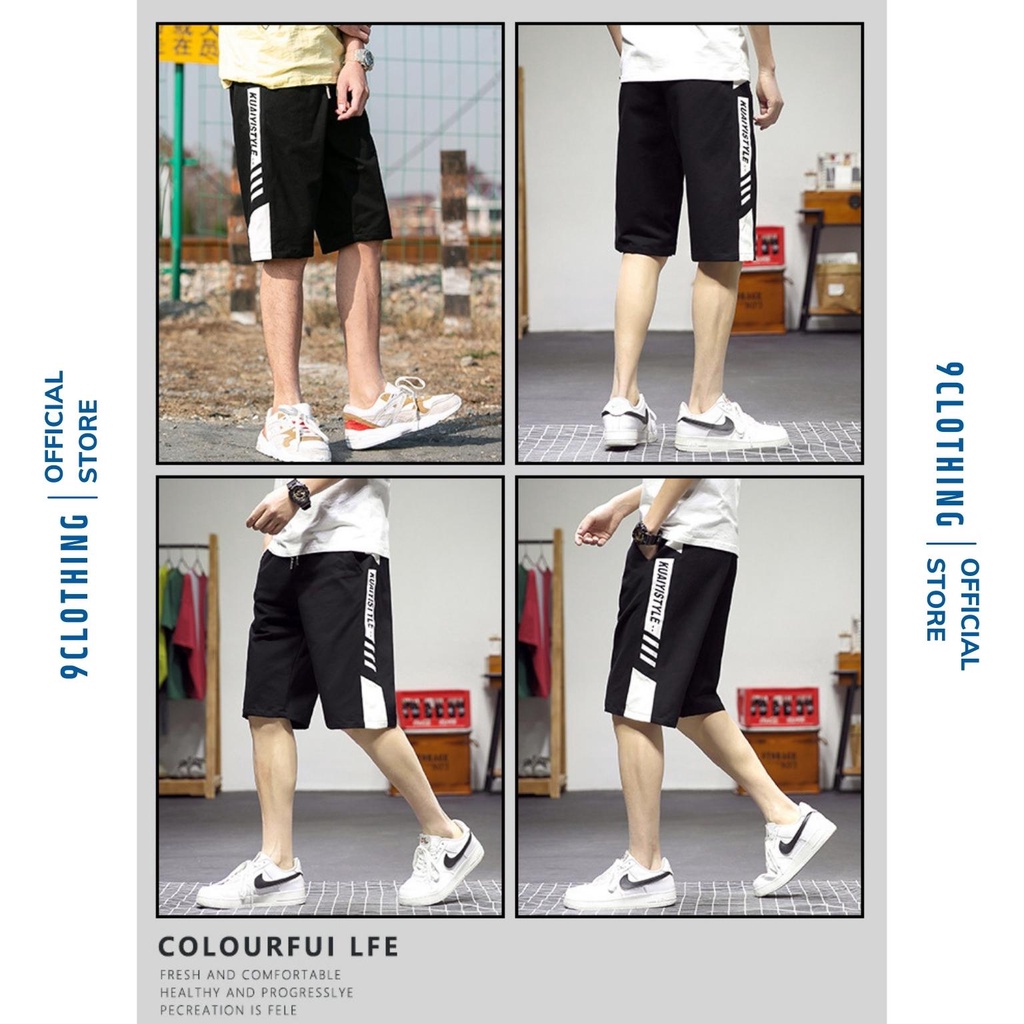 Quần đùi nam kaki dáng thể thao phối viền 4 màu trẻ trung năng động phong cách streetwear Ulzzang Hàn từ 9CLOTHING