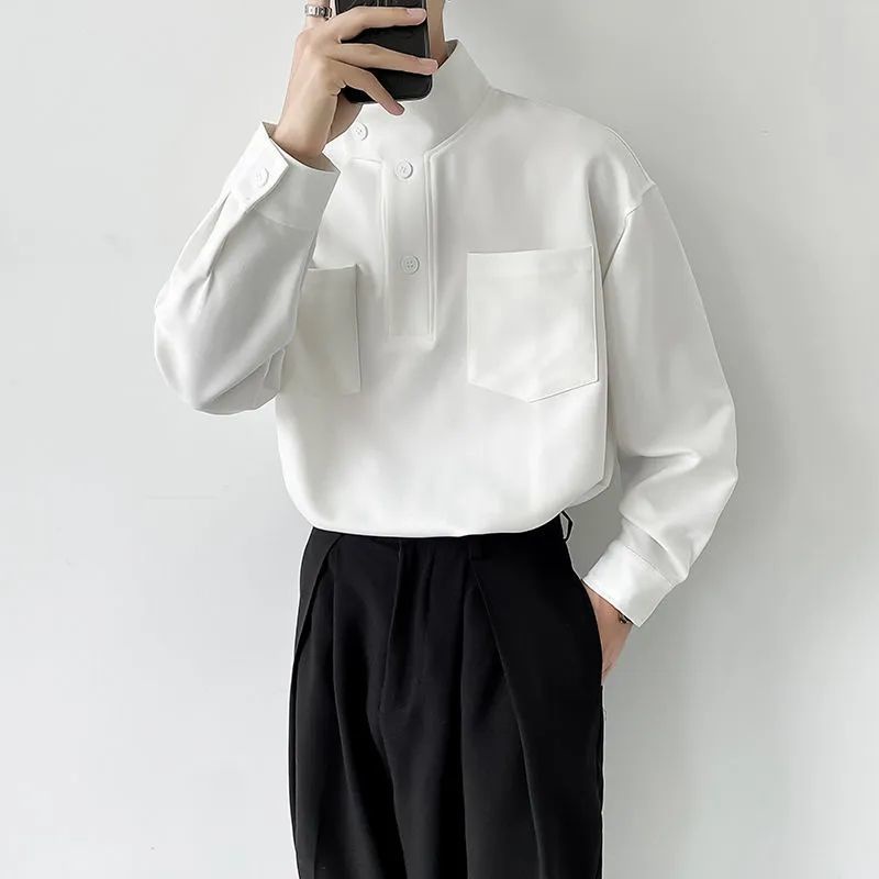 Áo Sơ Mi Tay Dài Cổ Cao Phong Cách Hàn Quốc Sang Trọng Dành Cho Nam