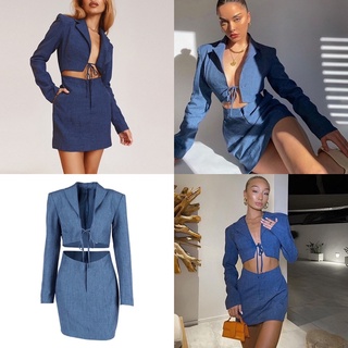 Bộ áo váy vest xanh