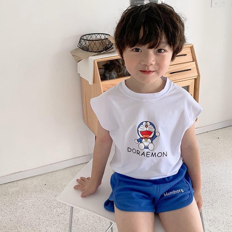Áo thun sát nách in hoạ tiết Doraemon nhiều màu cho bé trai & bé gái - Cao 90-140cm, nặng 10-30kg