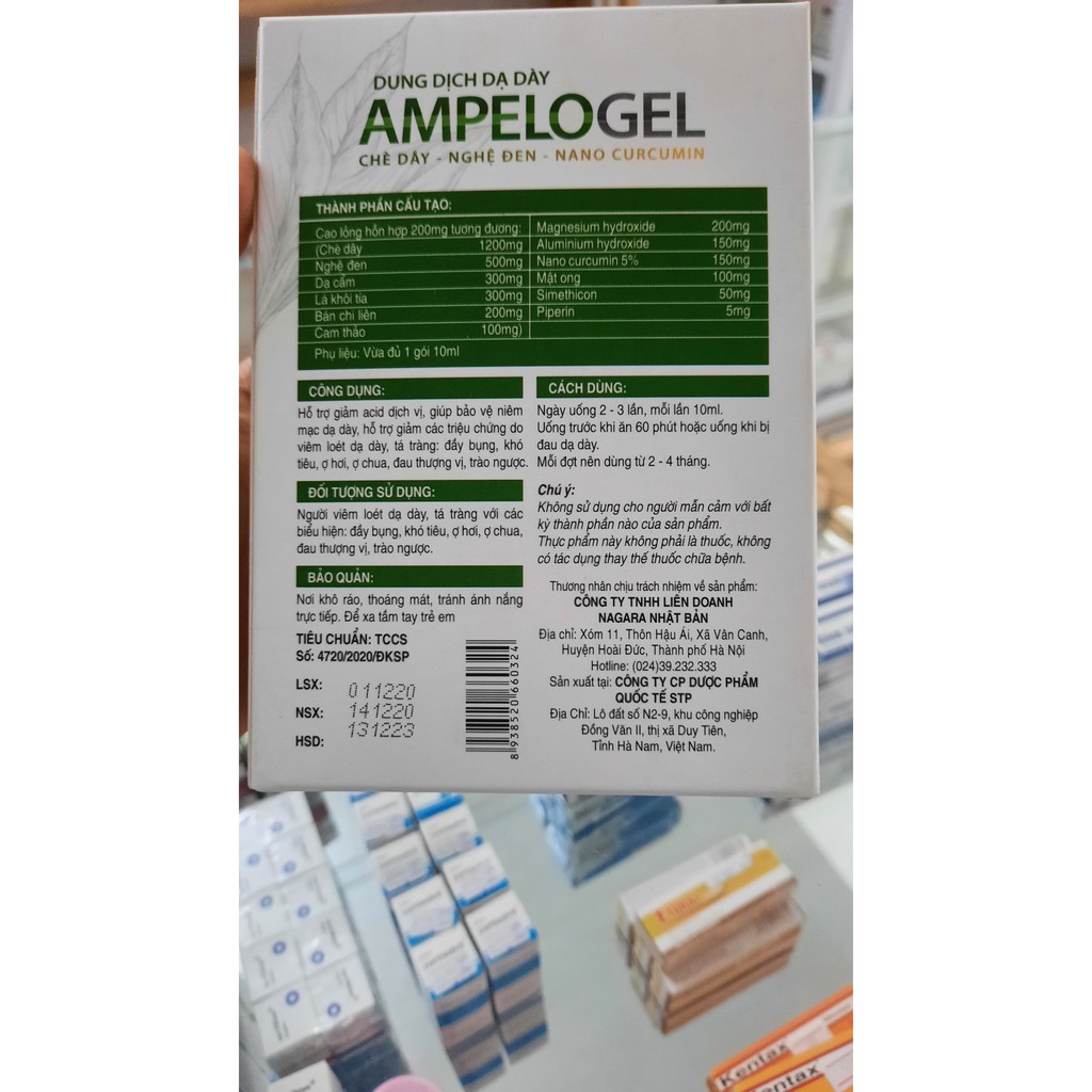 Dung dịch dạ dày Ampelogel, trào ngược, viêm loét dạ dày,giảm đau nhanh (18 gói)