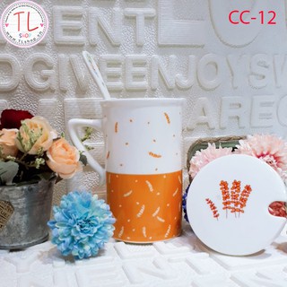 Cốc sứ - ly sứ season có nắp đậy và muỗng - cốc cà phê - ly cà phê