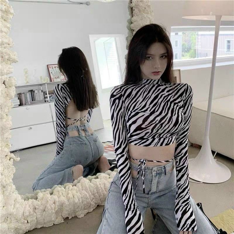 ÁO CROPTOP BEO NGỰA VẰN HỞ LƯNG ĐAN DÂY CỘT NƠ EO TAY DÀI KÈM ẢNH THẬT