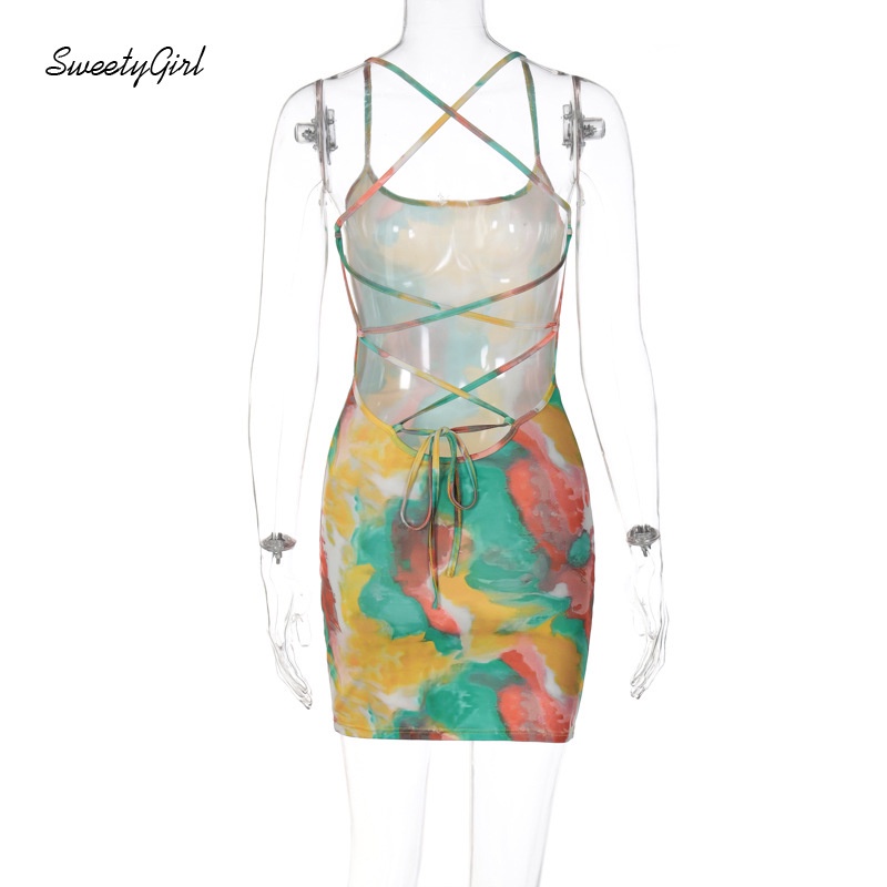 Đầm Mini Cổ Tròn Không Tay Eo Thấp In Họa Tiết Nhiều Màu Sắc Thời Trang 2022 Cho Nữ