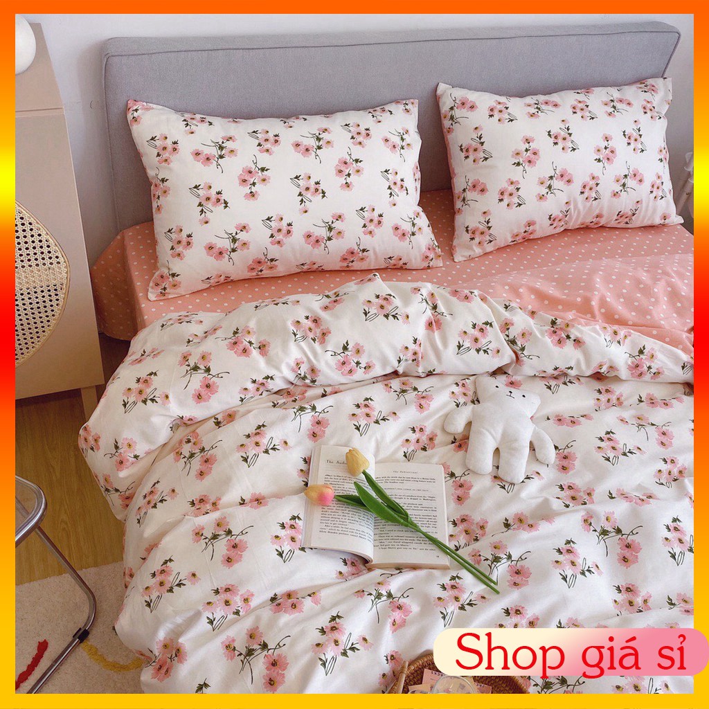 Bộ chăn ga + 2 vỏ gối chất cottong 100$ siêu thoáng hàng loại 1 đốn tim các chị em