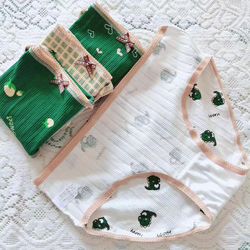Quần Lót Cotton In Họa Tiết Hoạt Hình Đính Nơ Màu Xanh Lá Thời Trang Cho Nữ