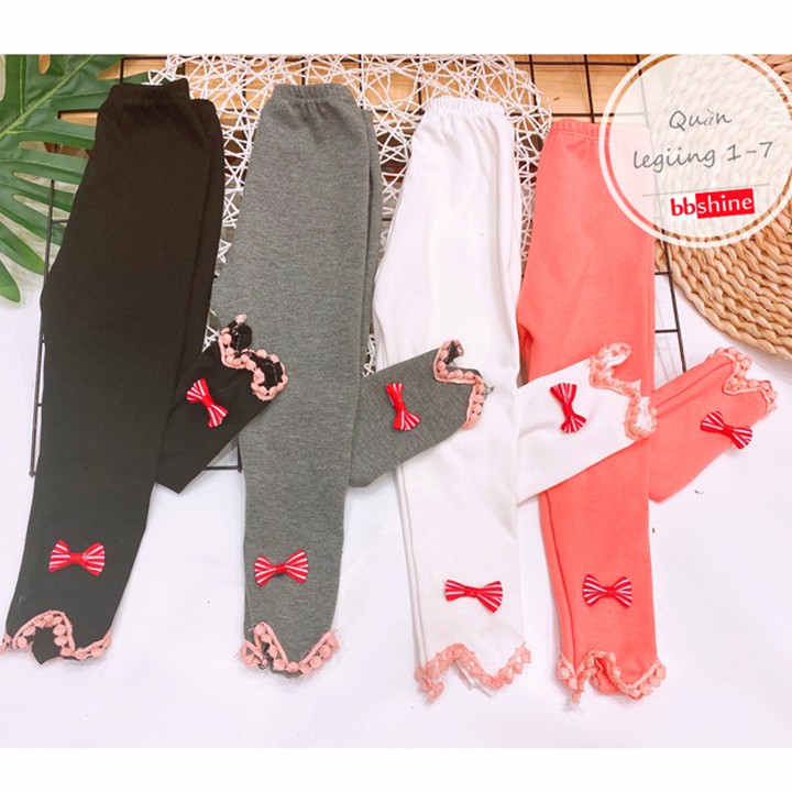 Quần legging chất cotton len mềm mại co giãn cho bé gái 1-6 tuổi họa tiết nơ chuông đáng yêu đủ màu sắc BBShine - Q019