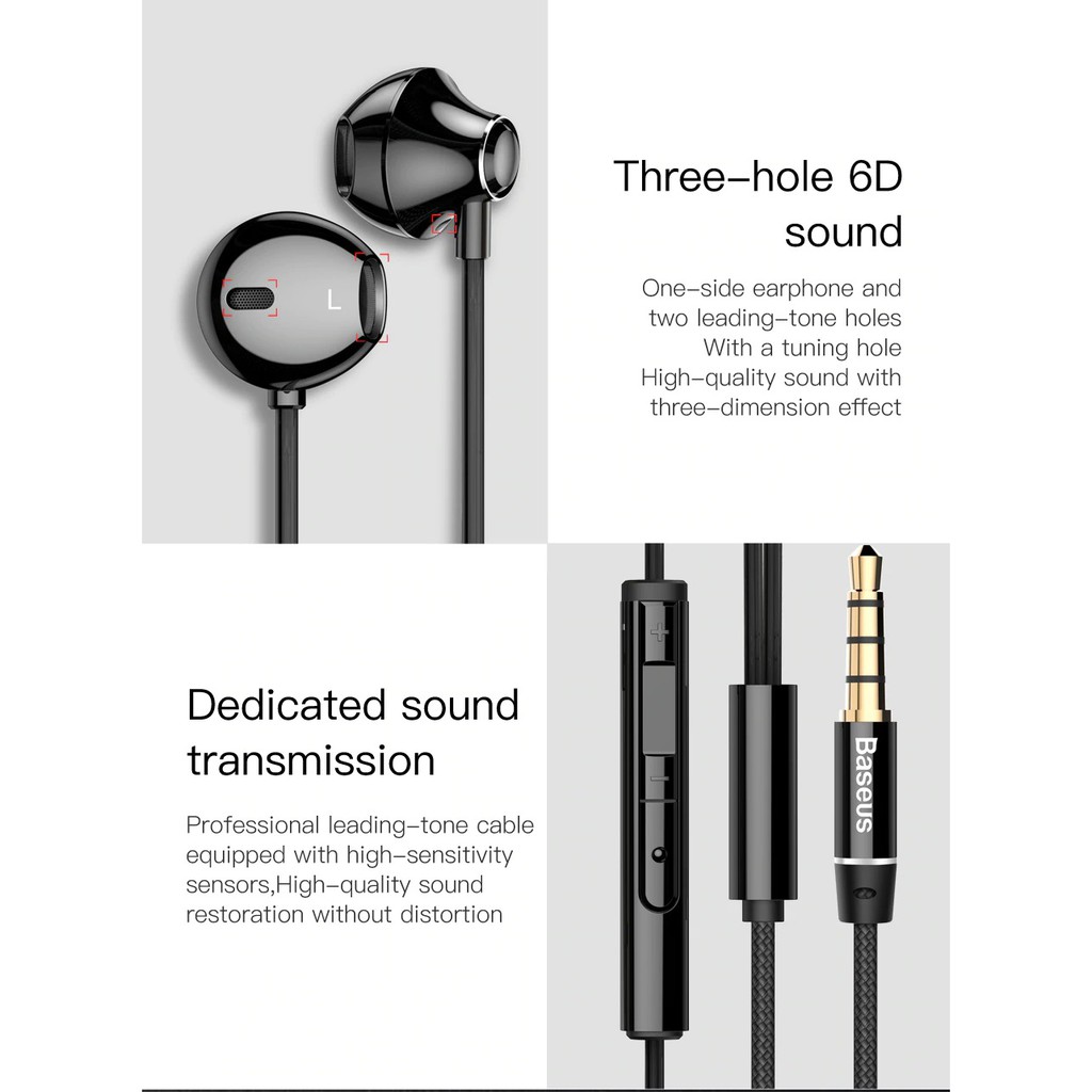 Tai nghe có dây jack 3.5mm công nghệ âm thanh STEREO BASS chính hãng BASEUS ENCOK H06